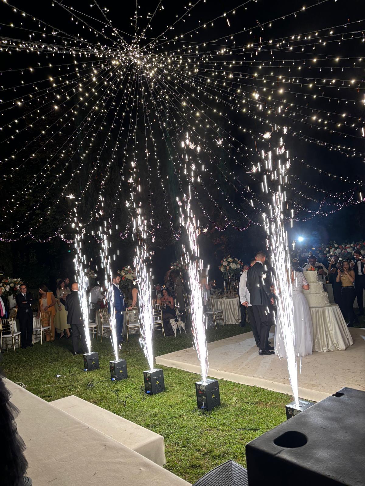 Coppia di sposi che si diverte durante un intrattenimento matrimoni con musica dal vivo.
